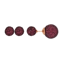 Boucles d'oreilles double perles en acier droé rose, pailletées prune