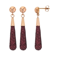 Boucles d'oreilles en acier doré rose pendantes avec des paillettes prunes