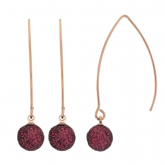 Boucles d'oreilles pendantes en acier doré rose avec boules pailletées prune