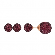 Boucles d'oreilles double perles en acier droé rose, pailletées prune