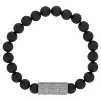 Bracelet boules en Agate noire avec élément en acier - petit modèle