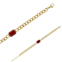 Bracelet chaîne gourmette acier doré et Cornaline taille émeraude