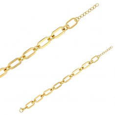 Bracelet grosse et petite maille rectangle arrondi alternée, acier doré