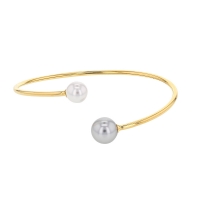 Bracelet torque en acier doré flexible avec 2 perles synthétiques