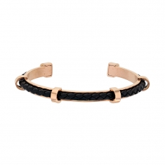 Bracelet ouvert en acier avec un cordon synthétique de couleur noir