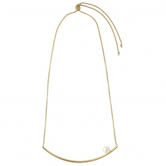 Collier acier doré ornée d'une perle synthétique sur un tube courbé, fermoir coulissant sur chaîne