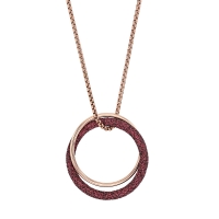 Collier doubles anneaux en acier doré rosé, un pailleté prune et un en acier