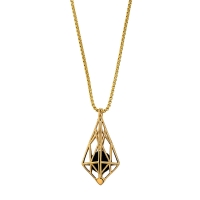 Collier en acier doré en forme de cage triangulaire avec une perle pailletée couleur noire