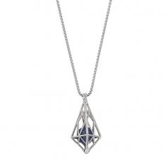 Collier en acier en forme de cage triangulaire avec une perle pailletée couleur bleue