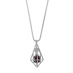 Collier en acier en forme de cage triangulaire avec une perle pailletée couleur prune