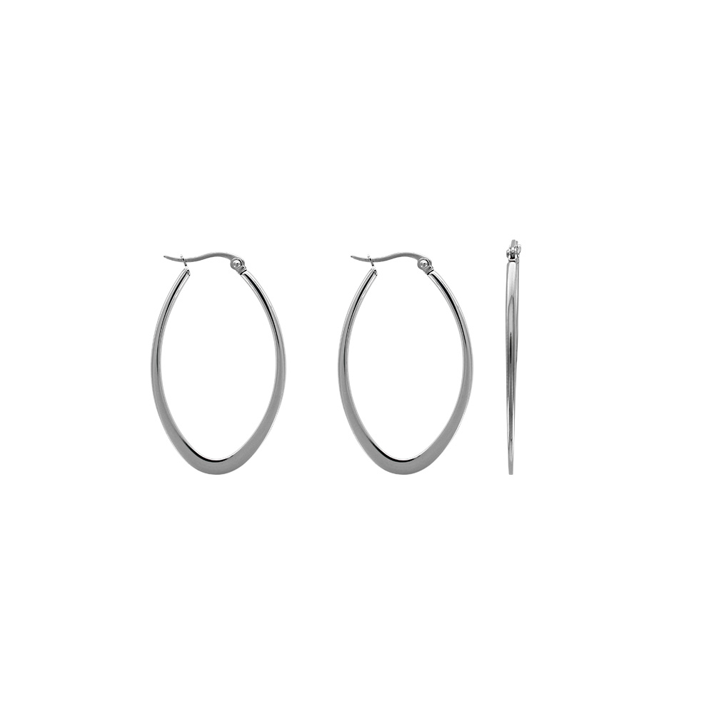 Boucles d'oreilles ovale en acier fil plat