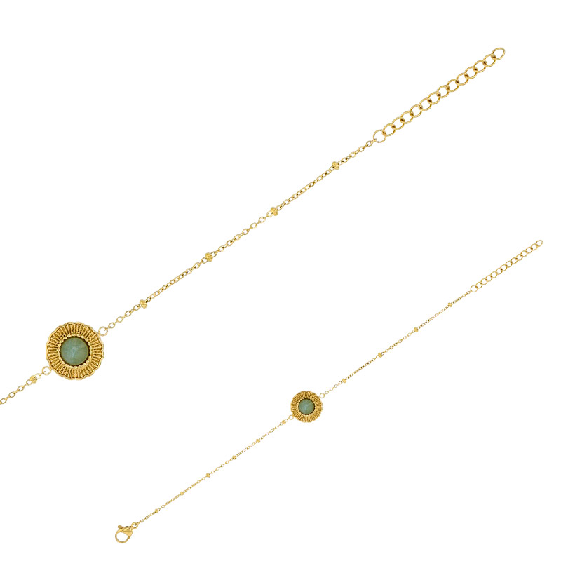 Bracelet rond motif soleil orné d'un Lapis-lazuli traité, acier