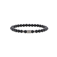 Bracelet élastique boules Agate noire et perle tube acier à motif