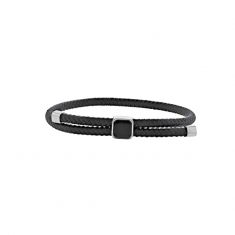 Bracelet réglable acier carré Onyx, cordon coton noir