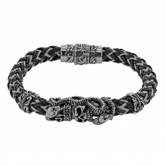 Bracelet en acier et caoutchouc avec motifs de serpents, têtes de mort et fermoir magnétique