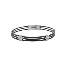 Bracelet triple câbles acier noir avec quatre motifs 