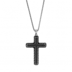 Collier croix motif celtique en acier et acier noir