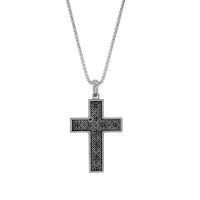 Collier grande croix Baroque acier ornée d'oxydes teintés noirs
