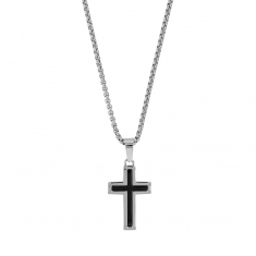 Collier orné d'une croix en acier et acier noir