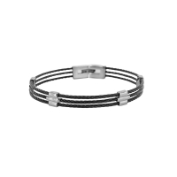 Bracelet triple câbles acier noir avec quatre motifs Croix en acier, fermoir acier