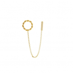 Boucle mini chaîne cercle torsadée et tige avec oxydes, argent 925/1000 doré (à l'unité)
