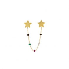 Boucle mini chaîne étoiles, perles multicolores émaillées argent 925/1000 doré (à l'unité)