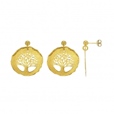 Boucles d'oreilles argent 925/1000 doré motif arbre de vie effet brossé