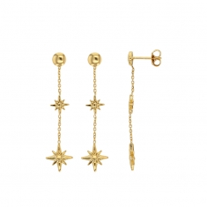 Boucles d'oreilles argent 925/1000 doré pendantes ornées d'étoiles