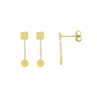 Boucles d'oreilles en Argent 925/1000 doré pendantes - carré et rond