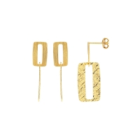 Boucles d'oreilles longues rectangles brossés et ciselés, argent 925/1000 doré
