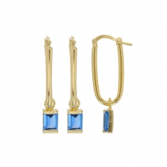 Boucles d'oreilles ovales cristal bleu saphir taille rectangle, argent 925/1000 doré