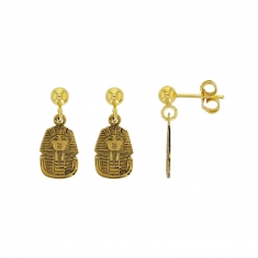 Boucles d'oreilles pendantes en argent 925/1000 doré ornées de motifs pharaon