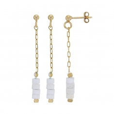 Boucles d'oreilles pendantes ornées d'argile polymère blanc, argent 925/1000 doré