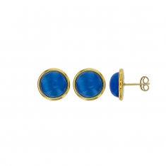 Boucles d'oreilles puces rondes en verre bleu, argent 925/1000 doré