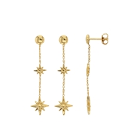 Boucles d'oreilles argent 925/1000 doré pendantes ornées d'étoiles