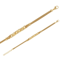 Bracelet 4 rangs mailles perlées et lyres, argent 925/1000 doré