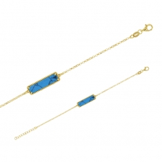 Bracelet argent 925/1000 doré à motif rectangle perlé avec turquoise reconstituée