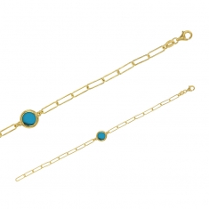 Bracelet argent 925/1000 doré chaîne fine orné d'un rond en turquoise reconstituée