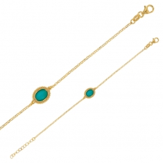 Bracelet argent 925/1000 doré perlé orné d'Oeil de chat bleu turquoise