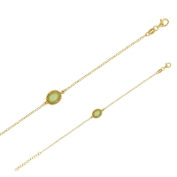 Bracelet argent 925/1000 doré perlé orné d'Oeil de chat vert clair