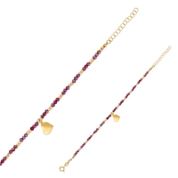 Bracelet coeur, perles de cristal facettées couleur améthyste, argent 925/1000 doré