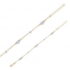 Bracelet coeurs émail blanc et perles synthétiques blanches, argent 925/1000 doré