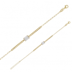 Bracelet cristal blanc rectangle, maille gourmette et allongée, argent 925/1000 doré