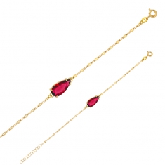 Bracelet cristal couleur rubis forme goutte, argent 925/1000 doré