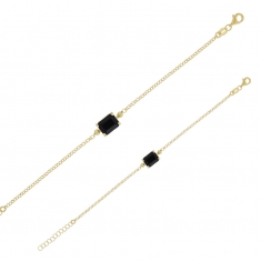 Bracelet cristal noir facetté taille rectangle, argent 925/1000 doré