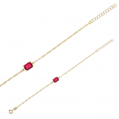 Bracelet cristal rouge rubis taille rectangle, argent 925/1000 doré