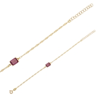 Bracelet cristal violet améthyste taille rectangle, argent 925/1000 doré
