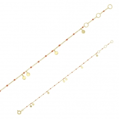 Bracelet en Argent 925/1000 doré et émail rouges avec pampilles rondes