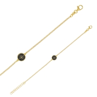 Bracelet en argent 925/1000 doré rond en émail noir avec étoile