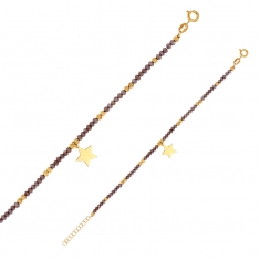 Bracelet étoile, perles de cristal facettées grises, argent 925/1000 doré